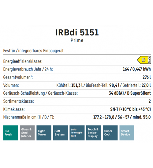 LIEBHERR利勃海尔 IRBdi 5151  生物养鲜 嵌入式单门冰箱